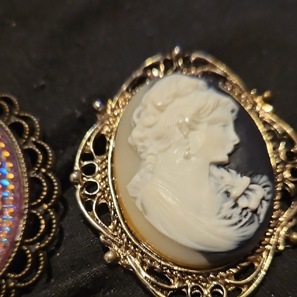 Elegant Cameo Brooch Set - Goldtone  and Cream - Picture 4 of 8